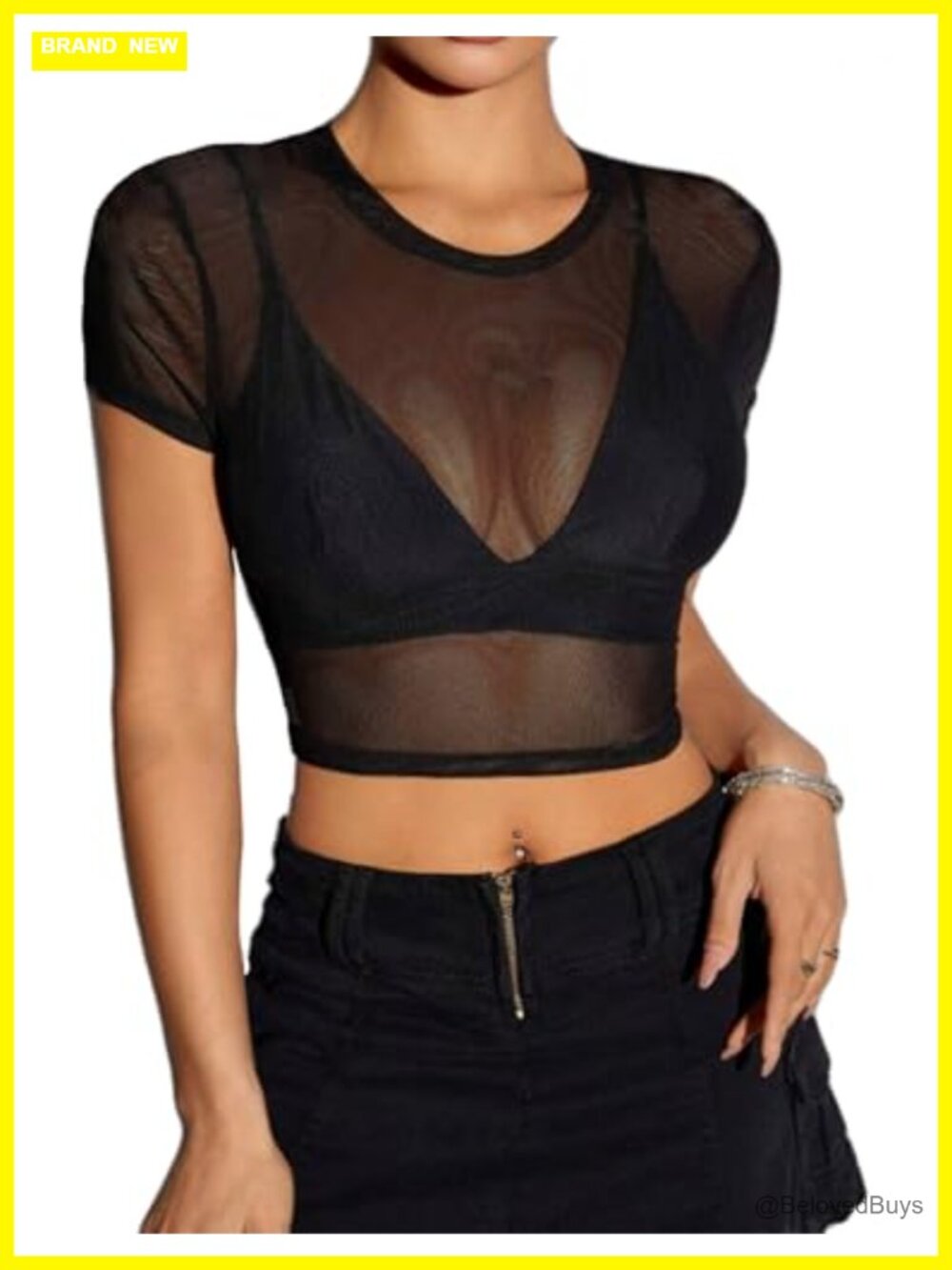 Sheer Mesh Crop Top Short Sleeve See Through Y2K Clubwear Rave Shirt